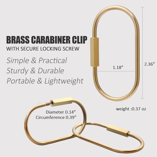 8 Pcs Locking Carabiner Key Rings for Keys,Gold Carabiner Keychain Clip,Screw Lock Keychain Organizer, Purse Bag Charms,Brass