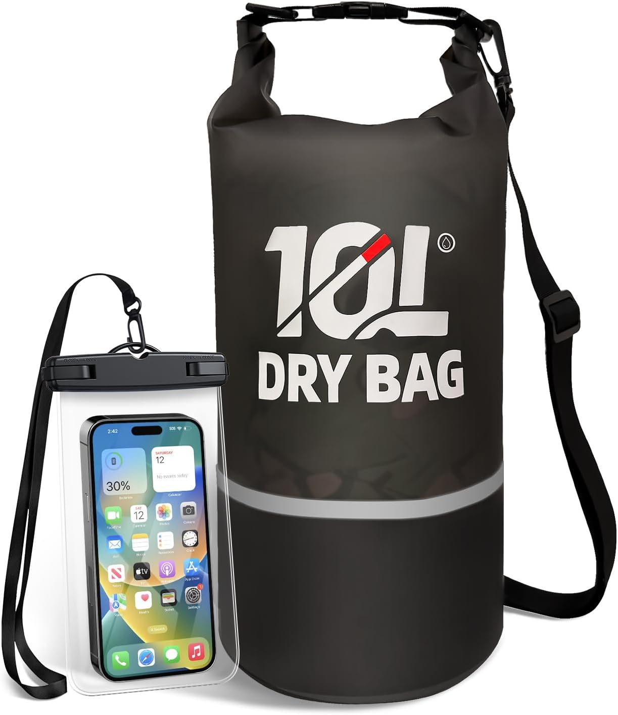 Skiennix Waterproof Dry Bag - 10L Lightweight Roll Top Backpack with Reflective Design & Phone Pouch