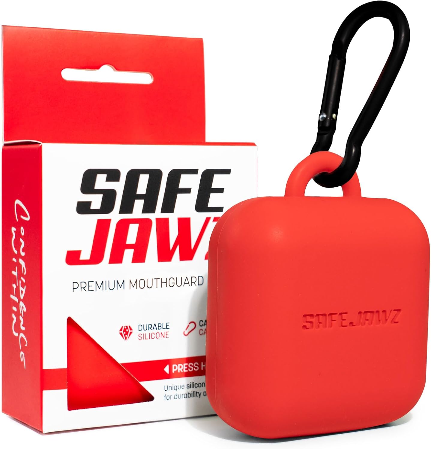 SAFEJAWZ Mouthguard Case - Premium Durable Silicone Design with Carabiner Clip | Red, One Size