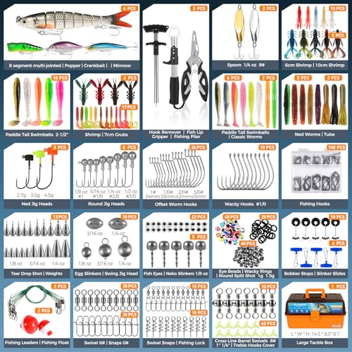 Large 12-Compartment Fishing Tackle Box Kit with 547 Pieces