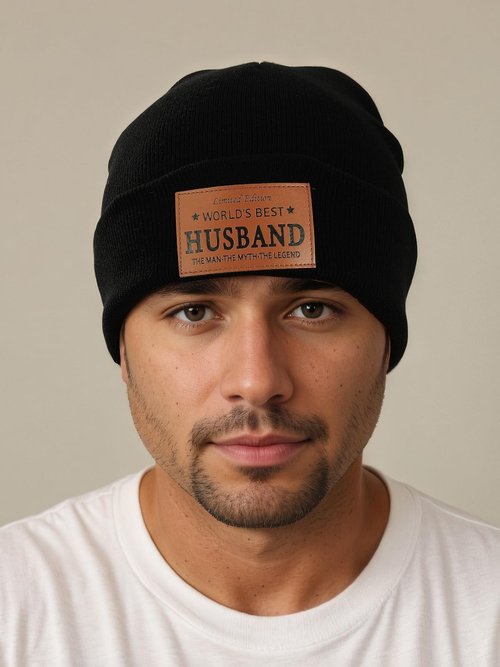 Husband Gifts Worlds Best Husband Ever Beanie Leather Hat for Men from Wife Christmas Stocking Stuffers Birthday Wedding Anniversary Valentine Couple Gift Ideas Accessories Stuff Black