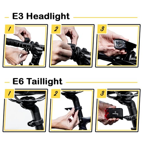 Everbeam USB Rechargeable Bike Lights for Night Riding, Exercise, Safety - Headlight, Taillight, LED Bike Light Set - Easy Attach Weather Resistant Bicycle Lights