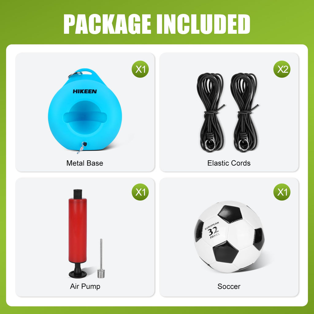 Hikeen Soccer Training Set with Metal Base Portable Solo Trainer Equipment with Rebound Ball-Popular Soccer Gift,Socce Skills Practice Aid for Outdoors Indoor Blue