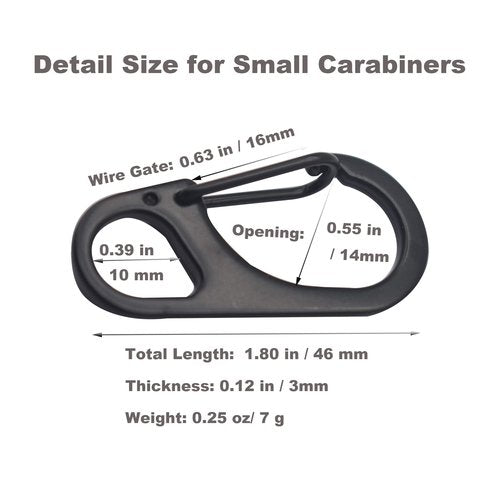 Floyutin 1.8 inch Small Carabiner Clip with Fixed Eyelet Ended Snap Hooks Quick Paracord Clips 18 Packs Black