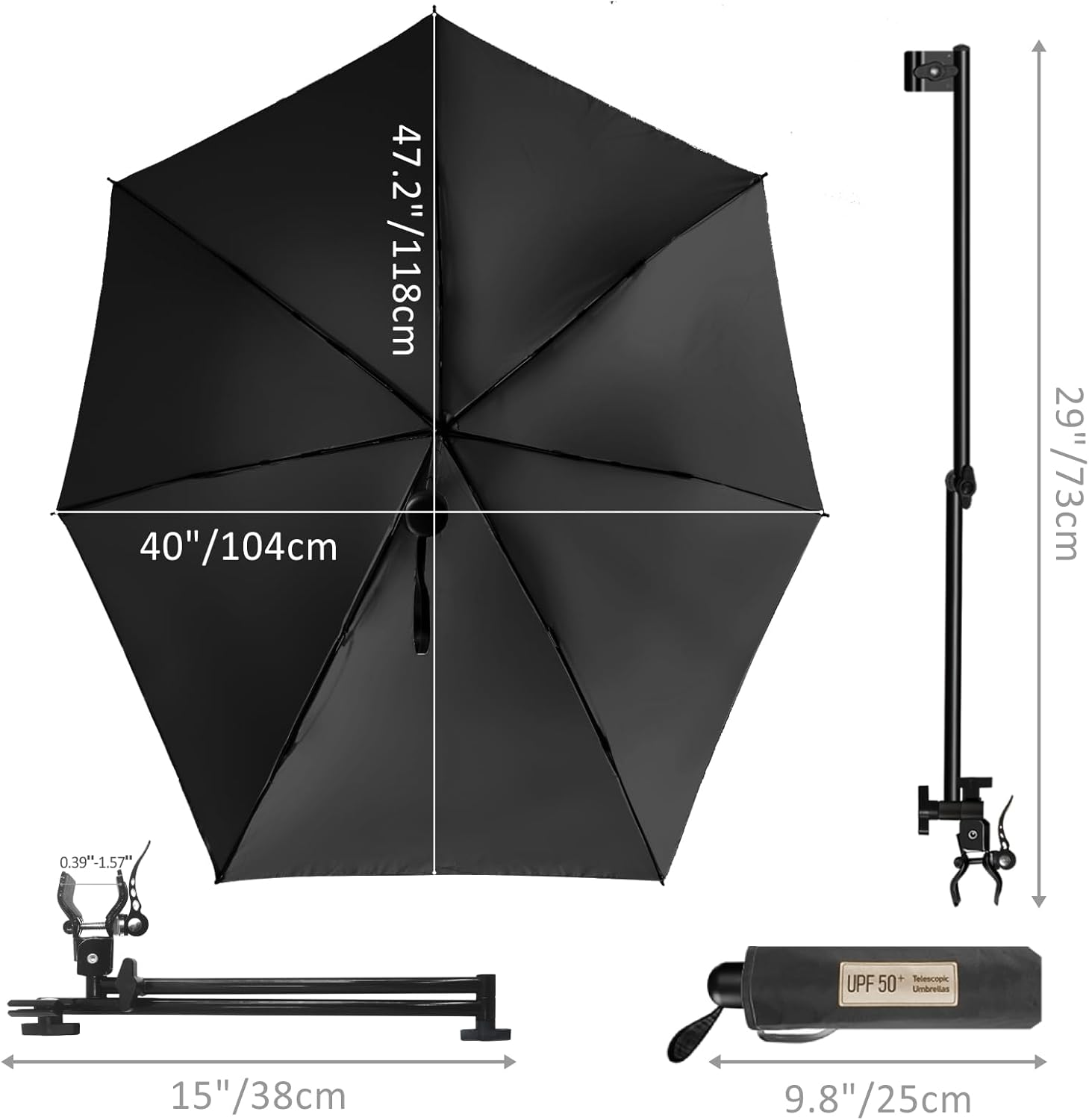 UPF 50+ Chair Umbrella by [Brand Name] - Portable Sun Shade with Secure Clamp & 360° Swivel for Ultimate Protection