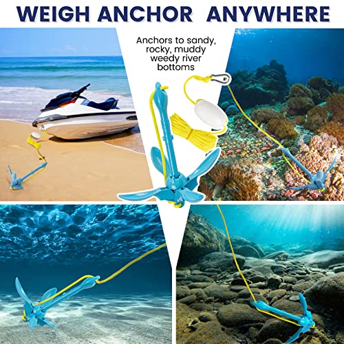 Blue Folding Kayak Anchor Kit 3.5lb with Rope Buoy for Fishing & Water Sports