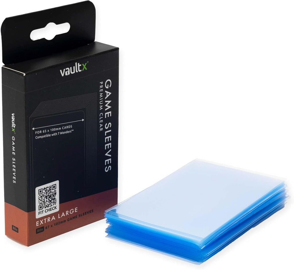 Vault X Extra Large Board Game Sleeves - Premium Quality Clear Protection | 67 x 102mm (80 Pack) Compatible with 7 Wonders