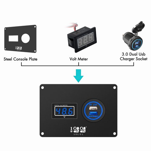 10L0L Golf Cart 2 in 1 Dash Console Panel for Club Car DS 2000 Up Models, Include Digital Battery Voltmeter and QC 3.0 Fast Charge Dual USB Outlet (12V~24V Input)