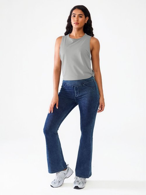 BRXL Cropped Muscle Tank Tops for Women Workout Sleeveless Sports Athletic Yoga Running Gym Crop Shirts Grey