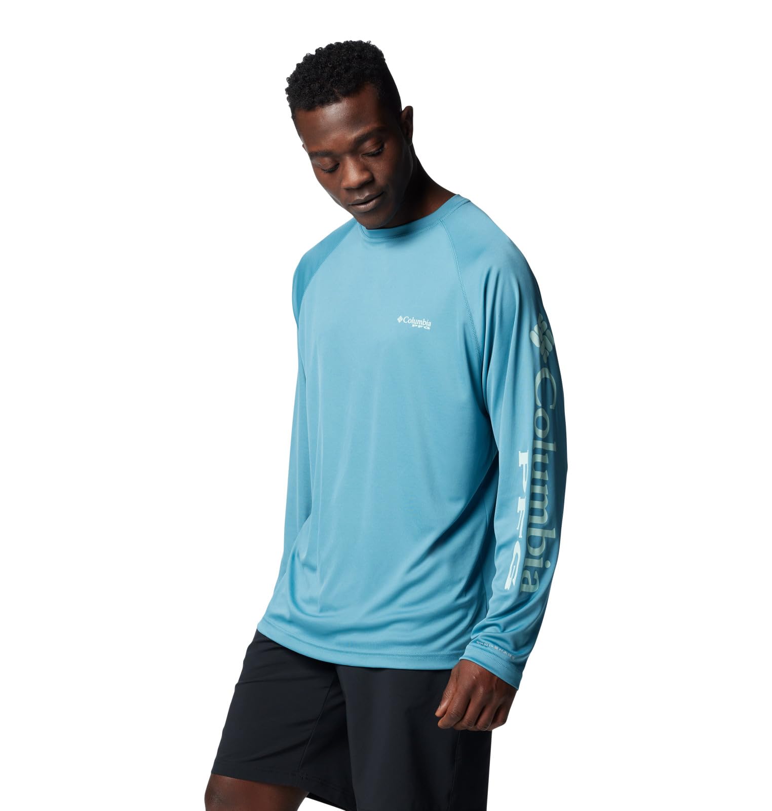 Columbia Men's Terminal Tackle Long Sleeve Fishing Shirt, Canyon Blue/ICY Morn Logo, 2X