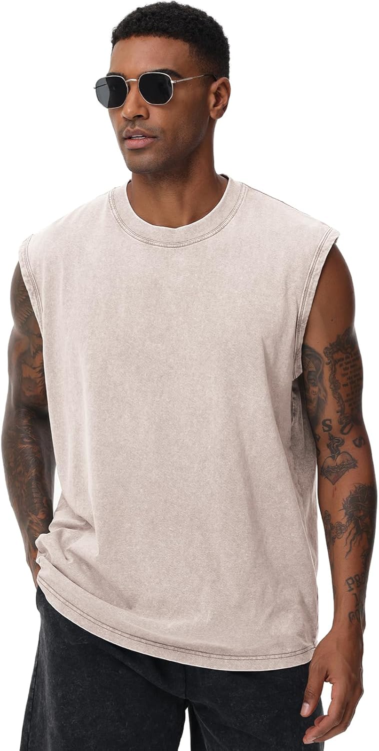 Skiennix Men's Workout Tank Top - Sleeveless Gym Tee with Acid Wash Design | Loose Fit for Comfort