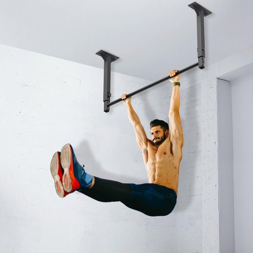 Kipika 48" Ceiling Mount Pull Up Bar - Heavy Duty Steel Chin Up Bar with 4-Level Height Adjustment - Stable, Durable, and Easy to Install - 500 LB Capacity