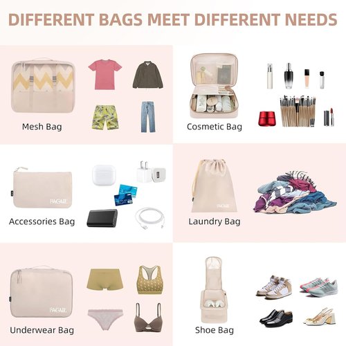 BAGAIL Packing Cubes - 8 Set Luggage Organizers for Travel Accessories | Cream Color