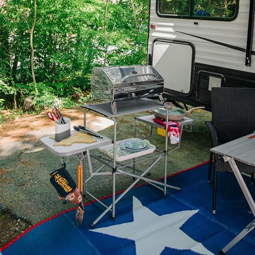 Camco Olympian Deluxe Folding Portable Grill Table for Campsites – Camping Grill Table