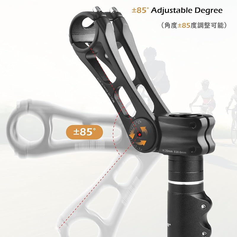 Bike Stem 25.4-31.8mm Adjustable 90/110/145mm with 85° Riser, 3D Forged Alloy - 31.8mm Bar, 28.6mm Steerer