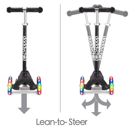 3-Wheel Kick Scooter for Kids Ages 3-8 Lean-to-Steer Toddler Scooter with Extra Wide Light Up Wheels, 4 Adjustable Heights, Foldable Scooters for Boys & Girls, Max Weight 110lbs (Black)