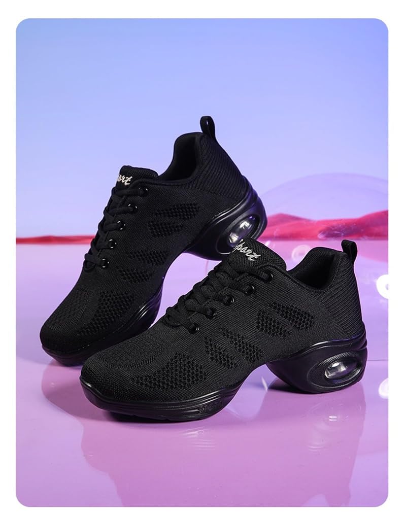 Women's Air Cushion Jazz Dance Shoes - Breathable Mesh, Split Sole, Black