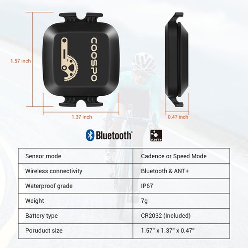 COOSPO Cadence and Speed Sensor, Wireless Bike Cadence Sensor for Bike Computer/Rouvy/Peloton/Wahoo
