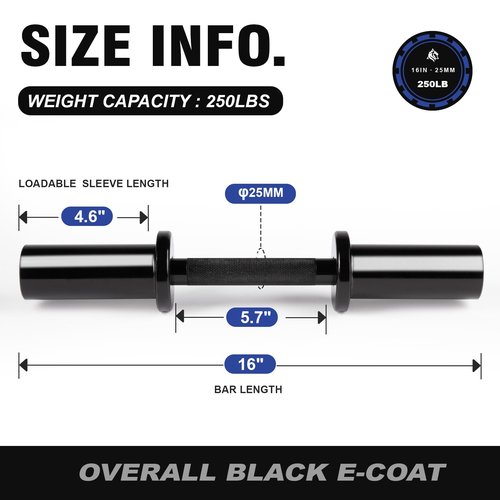 LIONSCOOL 16"Loadable Dumbbells Pairs, Olympic Dumbbell Handle/Bar for Strength Training, Compatible with 2’’ Standard Plates (Overall Black)