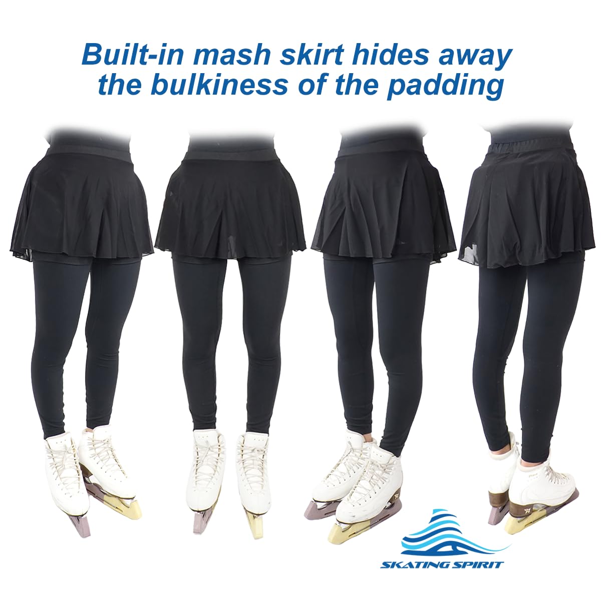 SKATING SPIRIT Padded Skating Shorts Protective Crash Pants Built-in Mash Skirt Covering Tailbone Hip Butt Pad (M)