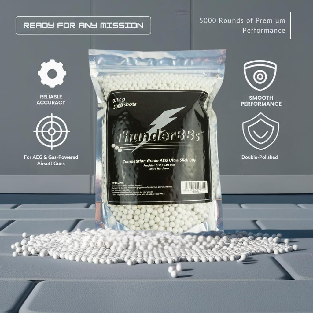 ThunderBBs Airsoft BBs 0.12G - High Precision 5000 Rounds in White, Brown, or Yellow