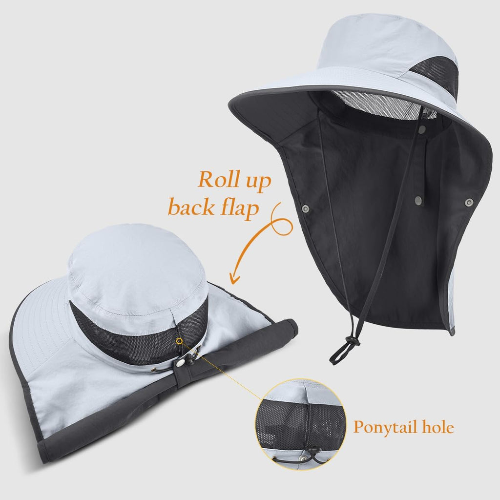 Skiennix Women's Sun Hat - Wide Brim UPF50+ Outdoor Protection with Detachable Face Cover & Neck Flap