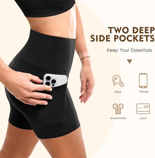 CADITEX Biker Shorts with Pockets for Women, 2 Pack High Waisted Spandex Yoga Shorts