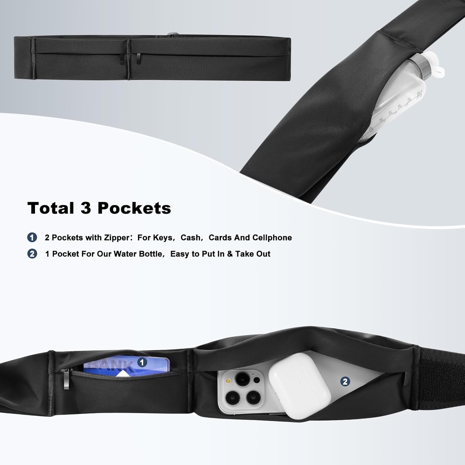 Skiennix Ultimate Running Belt - Waterproof Fanny Pack with Phone Holder & Water Bottle | Adjustable Fit for All Sizes
