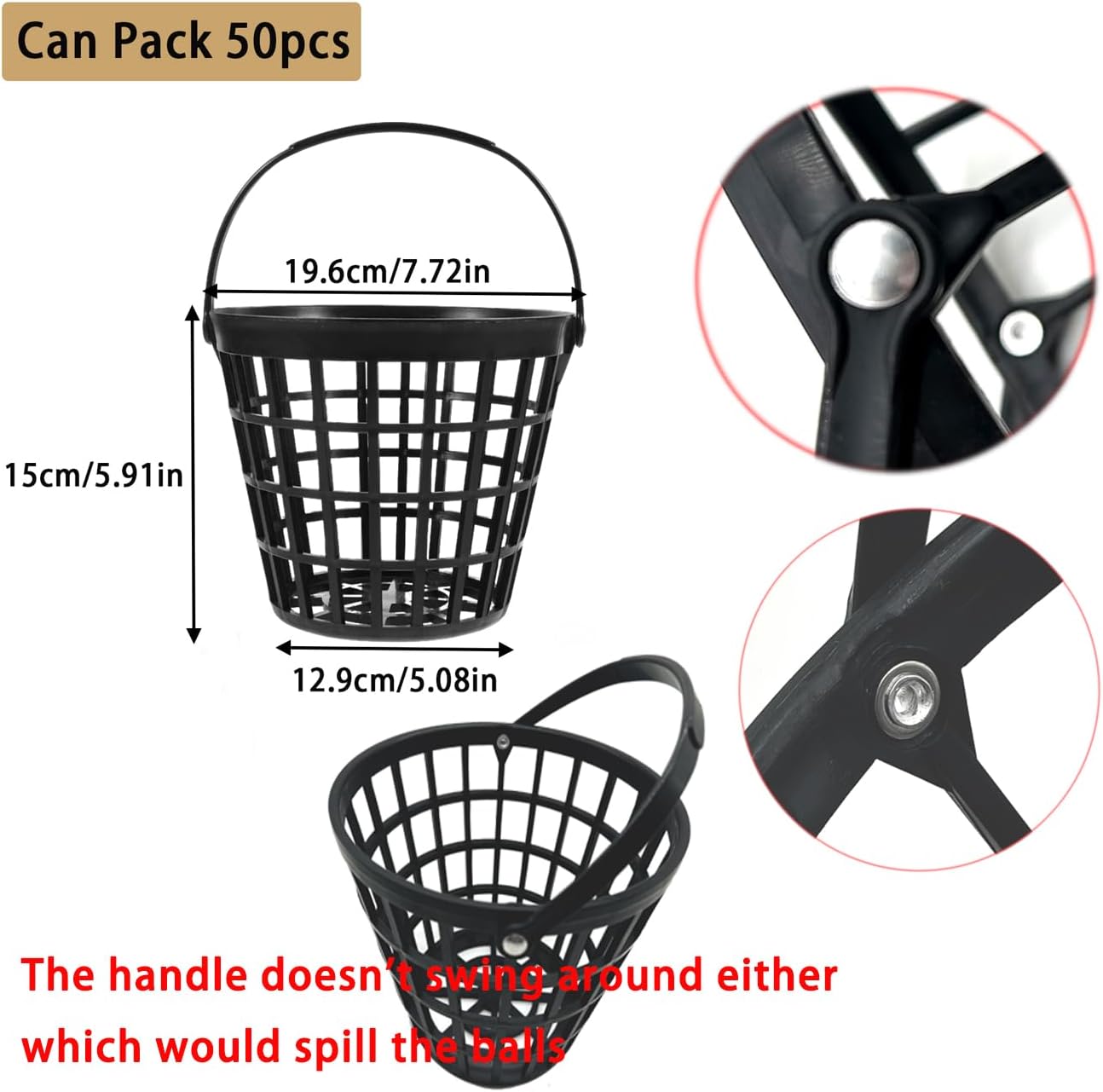 ZLY Golf Ball Basket - Durable Plastic Ball Holder with Handle | Holds 50 Balls - Black