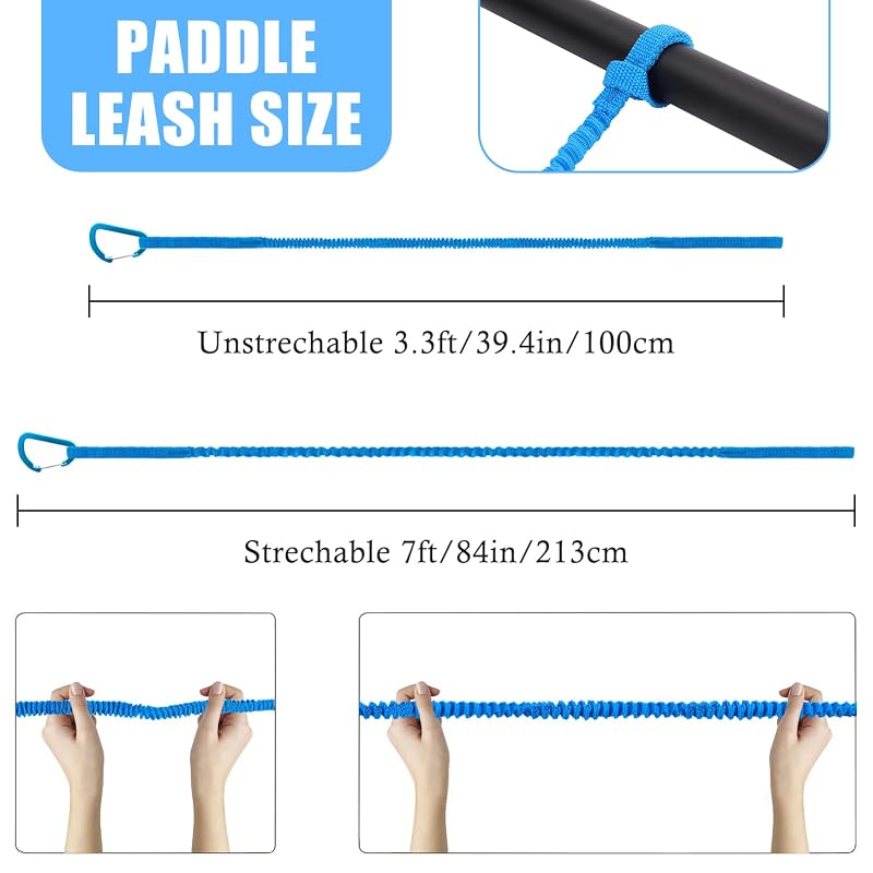 Kayak Paddle Leash 3.3-5 ft Tether with Aluminum Carabiner - 2Pcs Blue