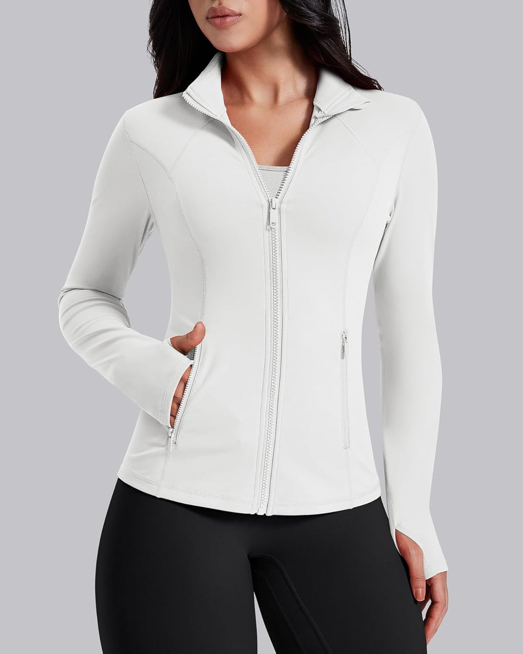 AVGO Women's Lightweight Workout Jacket - Slim Fit Athletic Zip-Up with Pockets & Thumb Holes
