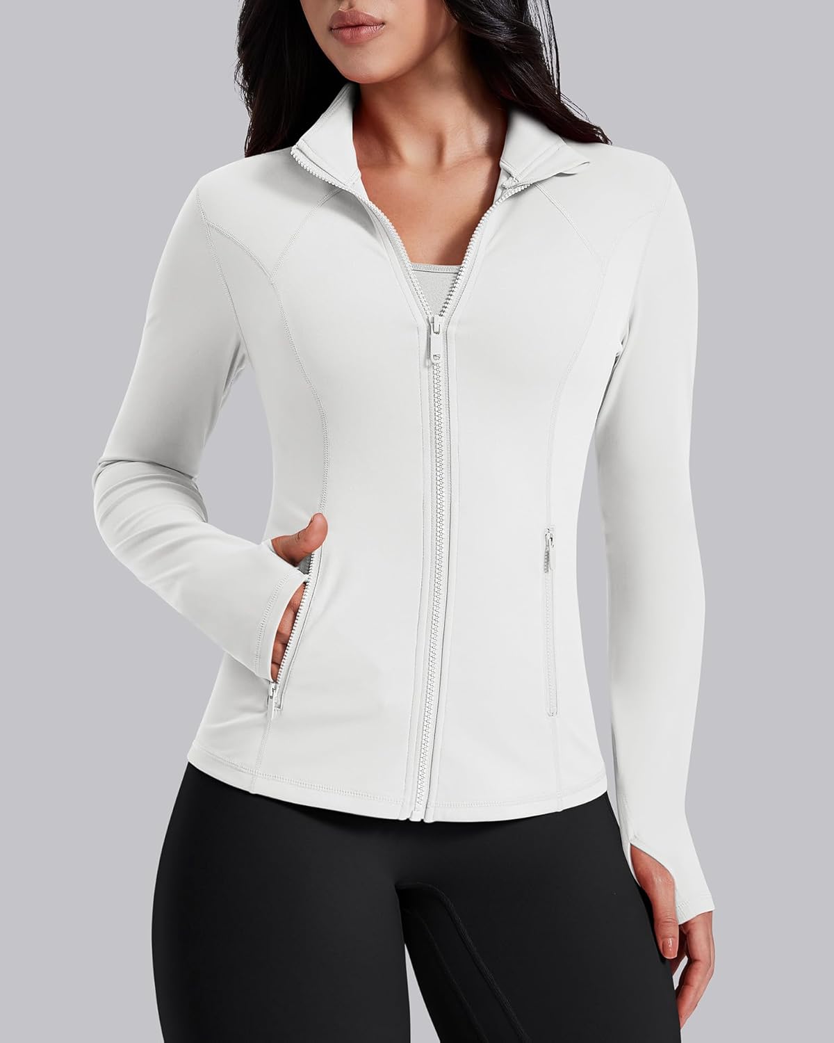 AVGO Women's Workout Jacket - Lightweight Athletic Zip-Up with Pockets & Thumb Holes | Slim Fit Running Top