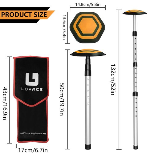 LOVACE Golf Travel Bag Support Pole – Height Adjustable Club Protector, Golf Travel Cover Support System (Orange)