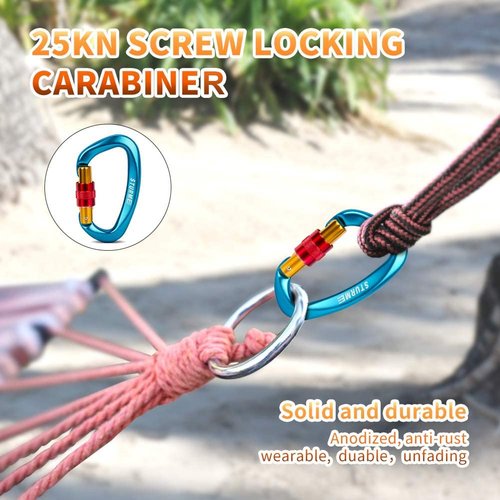 STURME UIAA Certified Climbing Carabiner Clips, 2 Pack 25KN(5623lbs) Screwgate Locking Carabiner Heavy Duty Caribeener Clips, Large Carabiner D Ring for Rock Climbing & Mountaineering