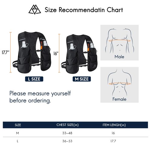 Haimont Running Hydration Vest with 2 TPU Soft Flasks, 5L Lightweight Runner Vest Pack for Women Men, Trail Running, L, Black