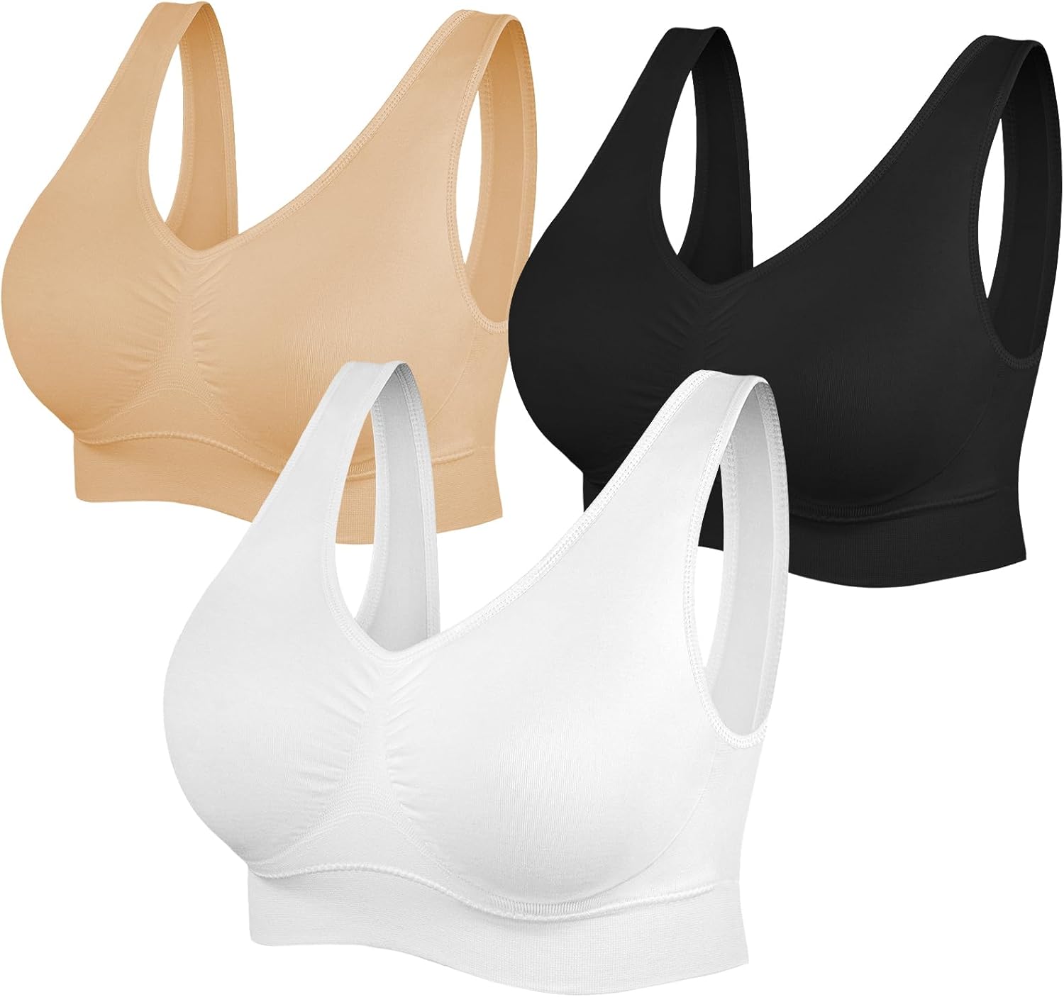 Skiennix Women's Sports Bras - Yoga Comfort Seamless Stretchy 3-Pack in Assorted Colors