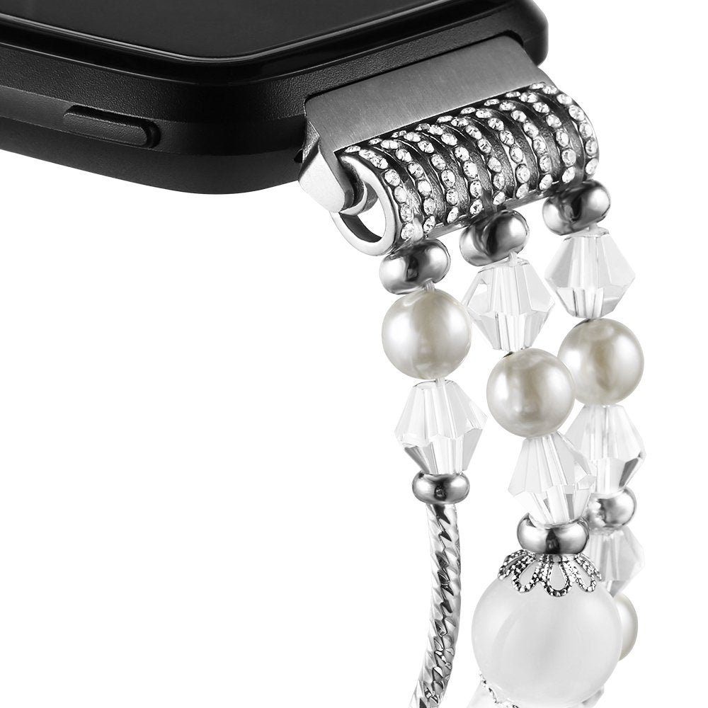 Simpeak Bracelet Elastic Band Compatible with Fitbit Versa/Versa 2/Versa Lite/Versa SE Smartwatch Only, Women Beaded Pearl Band Replacement for Fitbit Versa 2/Lite/SE, White
