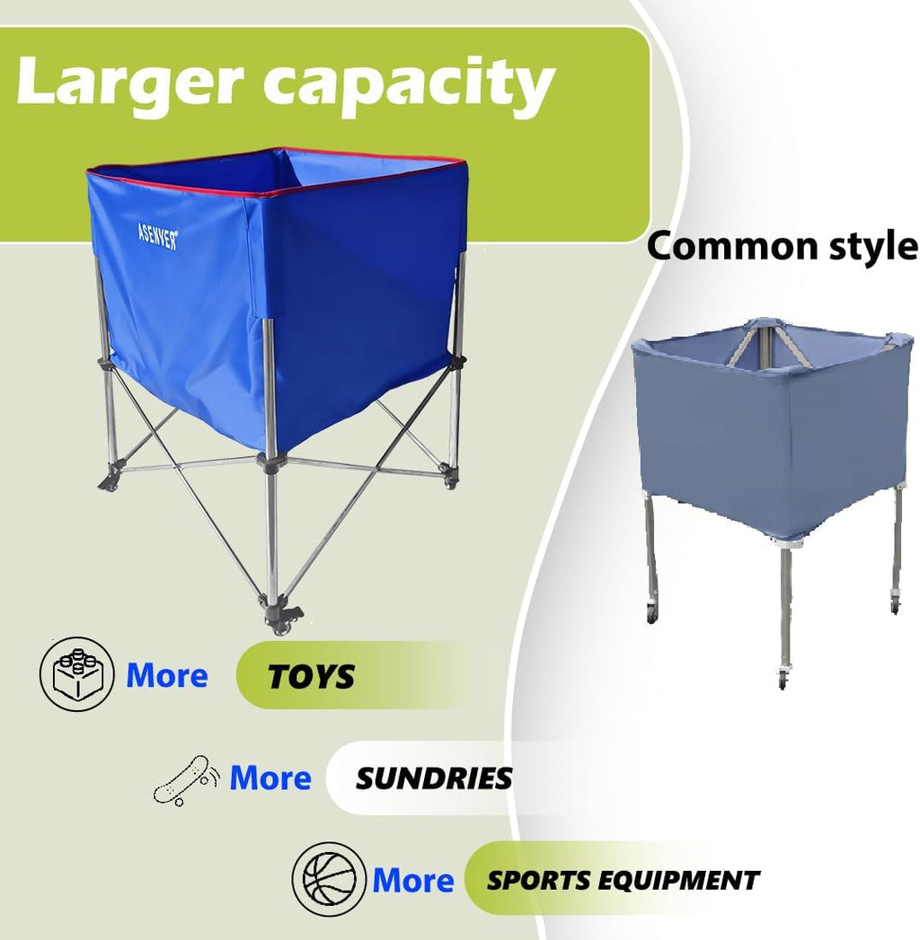 Skiennix Large Capacity Basketball Collecting Cart - Portable Volleyball Hopper with Lockable Wheels