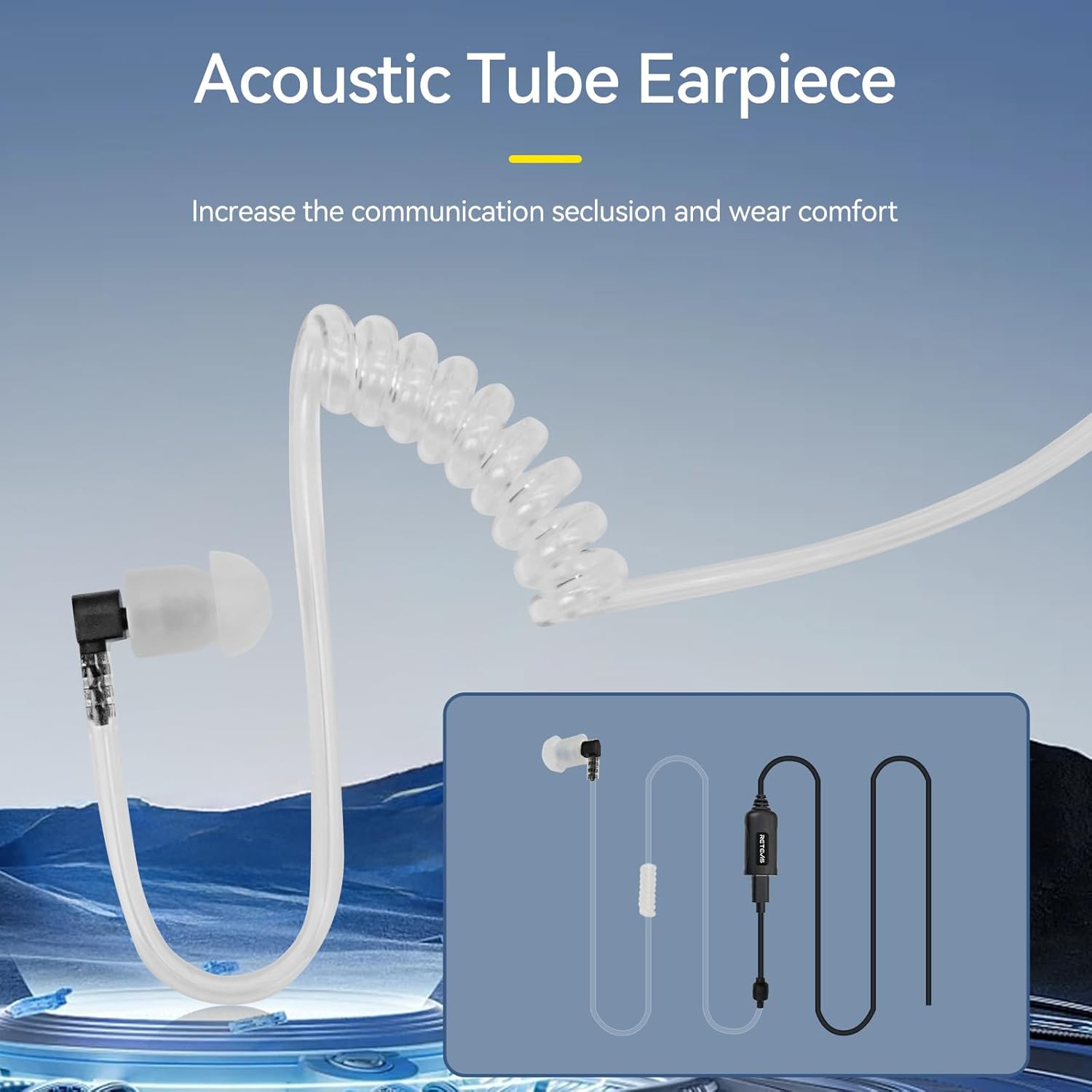 Retevis Walkie Talkie Earpiece - AI Active Noise Reduction, Rechargeable, 2 Pack | Compatible with RT22, RT21, H777H