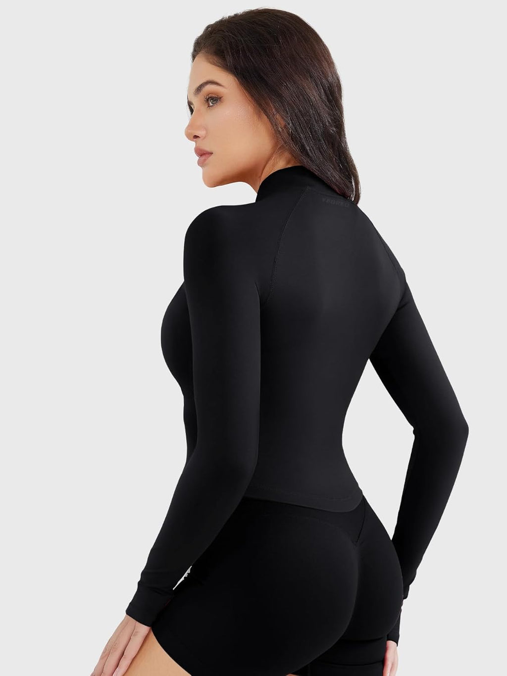 YEOREO SoftHue Women's Athletic Jacket - Cropped Long Sleeve Zip-Up Workout Top with Thumb Holes