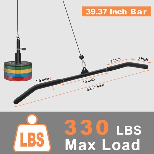 SERTT 39.37 Inch LAT Pulldown Bar Attachment for Pulley Cable Machine, Curl Tricep Press Down Bar with Rubber Handle, LAT Pull Down Bar Accessories for Gym, Strength Workout, Muscle Building