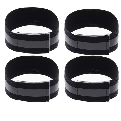 Boxonly 4PCS Reflective Wrist Strap 4x1.5cm Running Safety Gear Reflective Wristbands High Visibility Bike Ankle Bands Reflector Armband Self-Adhesive Reflective Bands for Walking,Night Sports Black