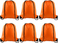 PLULON Drawstring Backpack Set - 6 Pcs Orange Cinch Sacks for Gym, Yoga & Outdoor Activities