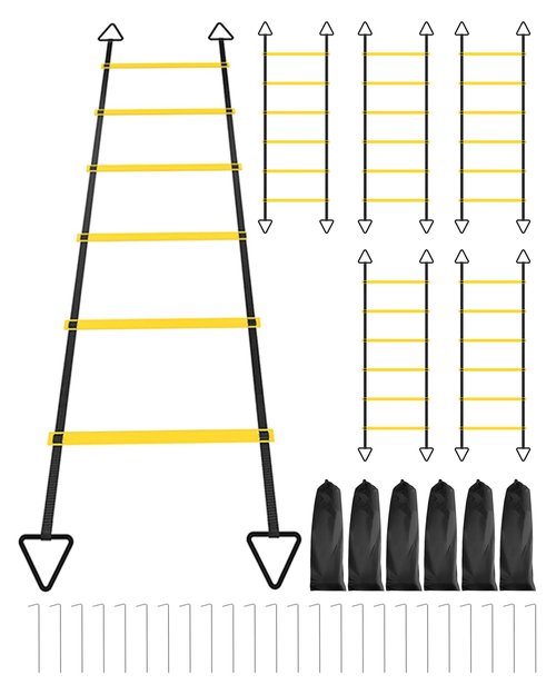 PHOEGRAY 6 Packs Agility Ladder Speed Training Set - 36 Detachable Rungs (20 Inches Each) with 24 Ground Stakes, Portable Exercise Ladders for Soccer Football Footwork Training w/Carry Bag (Yellow)