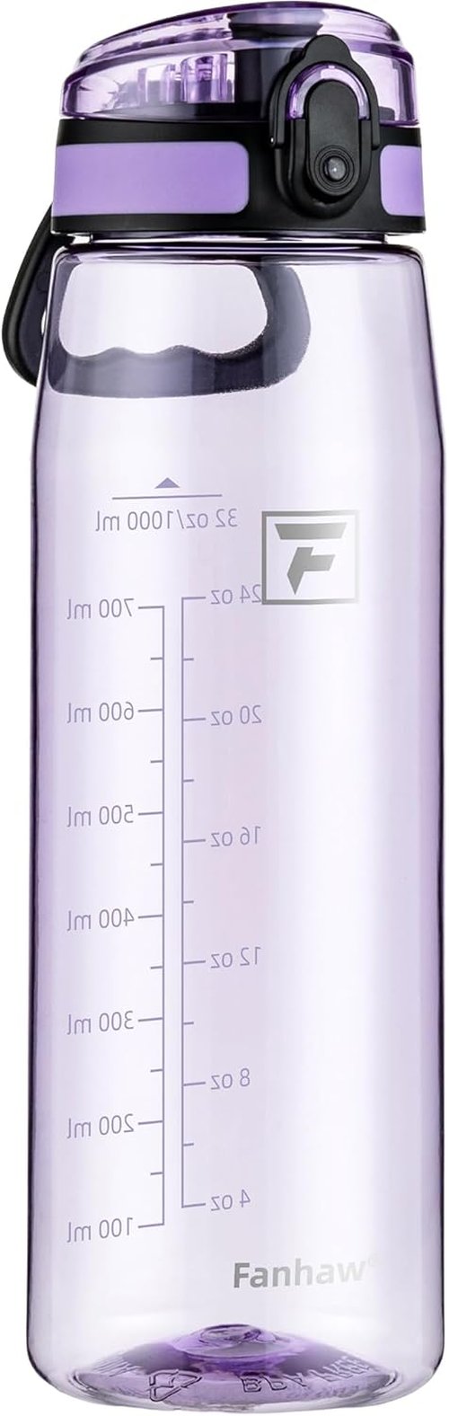 Fanhaw 32 oz Tritan Water Bottle - Clear, BPA-Free, Lightweight & Leak-Proof | Ideal for Gym & Travel
