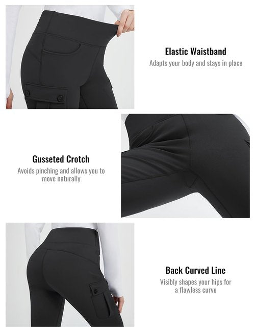 baleaf Women's Fleece Lined Pants Winter Warm Snow Flare Leggings Thick Cargo Bootcut Ski Thermal Insulated Waterproof Hiking Black L