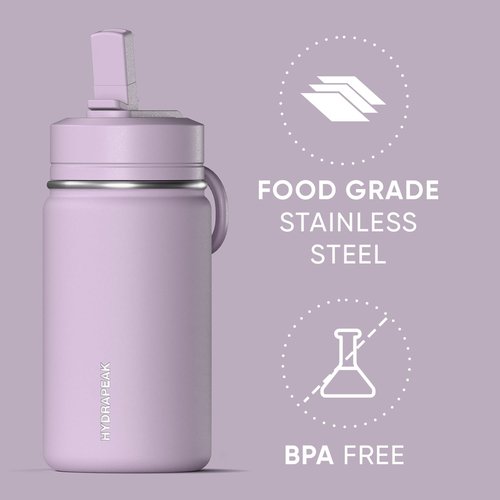 Hydrapeak Mini 14oz Insulated Water Bottle - Stainless Steel with Straw Lid | Blush Color