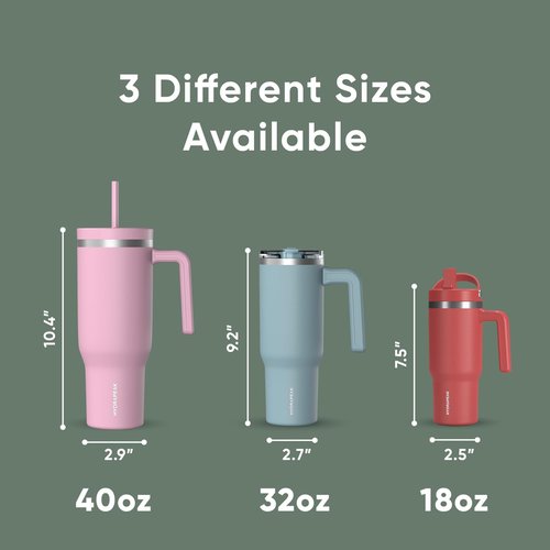 Hydrapeak Voyager 40 Oz Insulated Stainless Steel Tumbler - Handle, Straw & Lid | Cupholder Friendly (Sage)