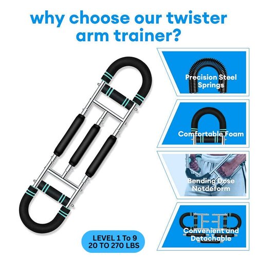 NUJFITNESS Twister Arm Trainer Adjustable 9-Level (20-270lbs) Forearm & Chest Workout Equipment, Power Twister Bar Chest Expander for Arm, Shoulder & Upper Body Home Gym Strength Training