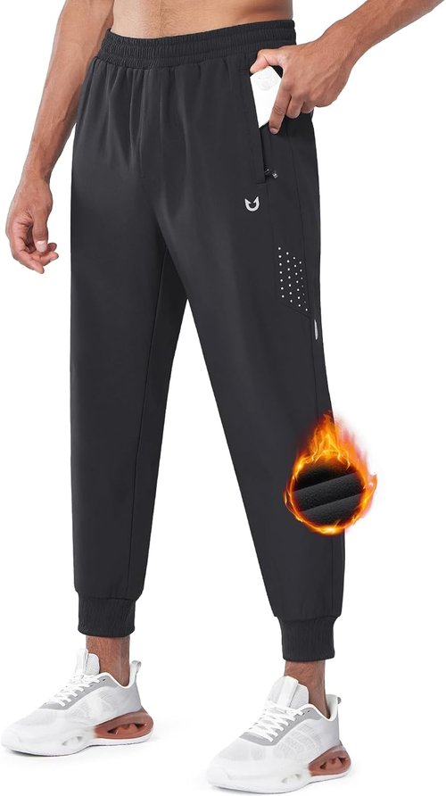 NORTHYARD Men's Fleece Lined Pants - Winter Warm Windproof Sweatpants for Athletic Jogging | Black